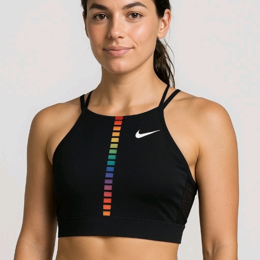 Nike Black Sports Bra with Vertical Rainbow Stripe